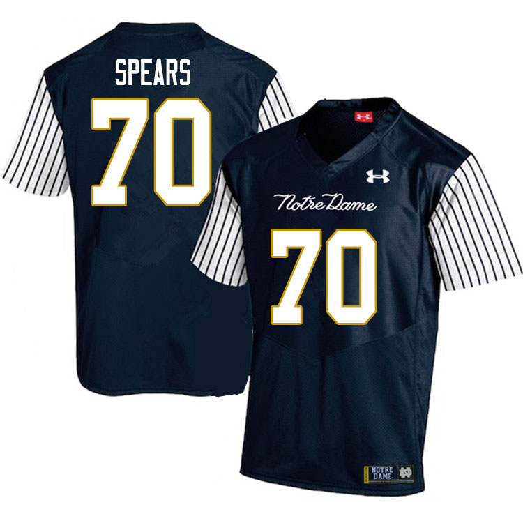 Men's NCAA Notre Dame Fighting Irish #70 Hunter Spears Stitched College Under Armour Authentic Navy Alternate Football Jersey EK10V13OV